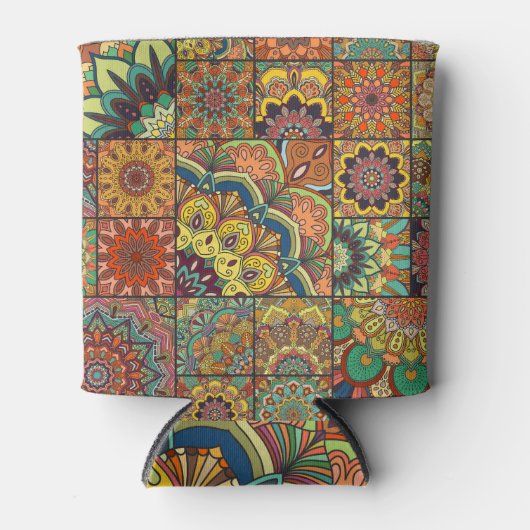Boho Fliesen: farbiges Patchwork nahtlos Muster Dosenkühler (Vorderseite)