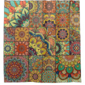 Boho Fliesen: farbiges Patchwork nahtlos Muster Duschvorhang (Vorderseite)