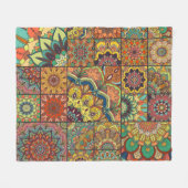 Boho Fliesen: farbiges Patchwork nahtlos Muster Fleecedecke (Vorderseite (Horizontal))