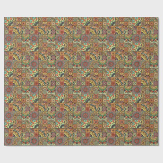 Boho Fliesen: farbiges Patchwork nahtlos Muster Geschenkpapier (Flach)