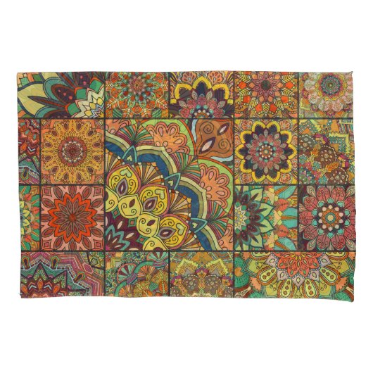 Boho Fliesen: farbiges Patchwork nahtlos Muster Kissenbezug (Vorderseite)