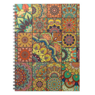 Boho Fliesen: farbiges Patchwork nahtlos Muster Notizblock