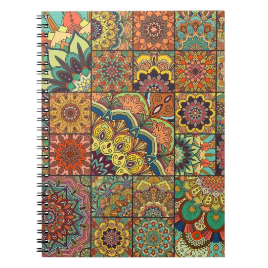 Boho Fliesen: farbiges Patchwork nahtlos Muster Notizblock (Vorderseite)