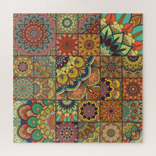 Boho Fliesen: farbiges Patchwork nahtlos Muster Puzzle (Horizontal)