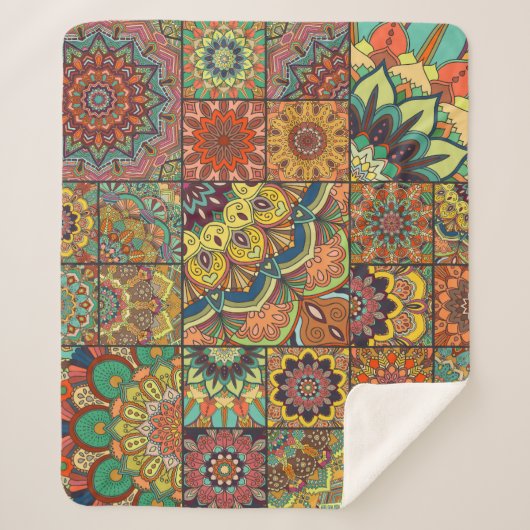 Boho Fliesen: farbiges Patchwork nahtlos Muster Sherpadecke (Vorderseite)