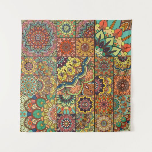 Boho Fliesen: farbiges Patchwork nahtlos Muster Wandteppich (Vorderseite (Horizontal))