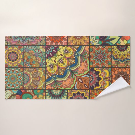 Boho Fliesen Set und nahtlos Muster. Farbpflaster Badehandtuch (Badehandtuch)