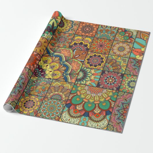 Boho Fliesen Set und nahtlos Muster. Farbpflaster Geschenkpapier (Ungerollt)