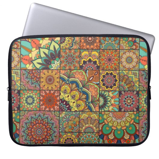 Boho Fliesen Set und nahtlos Muster. Farbpflaster Laptopschutzhülle (Vorderseite)