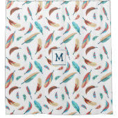 Boho Floating Feathers Pattern Mit Monogramm Duschvorhang (Vorderseite)
