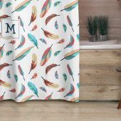 Boho Floating Feathers Pattern Mit Monogramm Duschvorhang