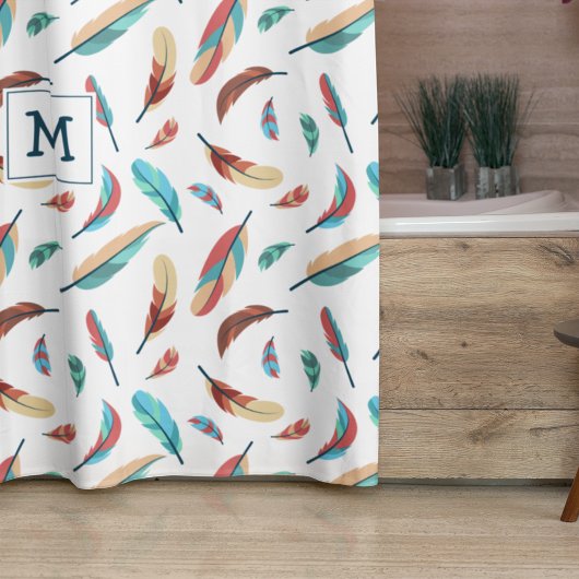 Boho Floating Feathers Pattern Mit Monogramm Duschvorhang