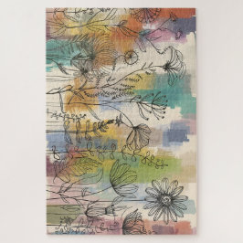 Boho Flora | Farbige Botanische Linienkunst-Puzzle Puzzle