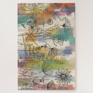 Boho Flora Farbige Botanische Linienkunst-Puzzle Puzzle