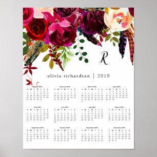 Boho Floral   2019 Kalender mit Monogramm Poster