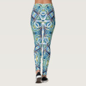 Boho Floral Abstrakt Pattern Artistic Blue Gren Leggings (Rückseite)