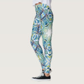 Boho Floral Abstrakt Pattern Artistic Blue Gren Leggings (Links)