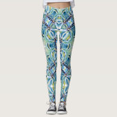 Boho Floral Abstrakt Pattern Artistic Blue Gren Leggings (Vorderseite)