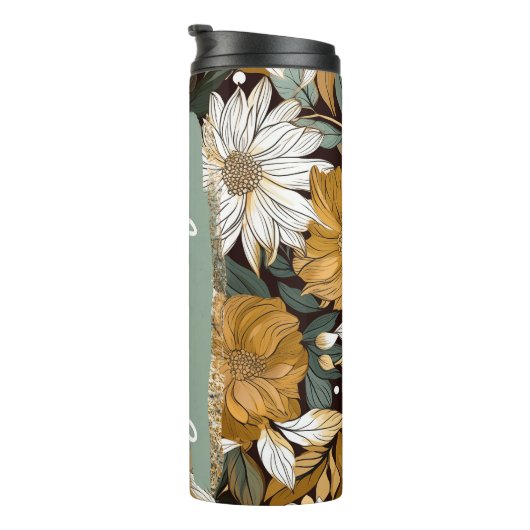 Boho Floral Add Name Custom Gift Thermosbecher (Nach rechts gedreht)