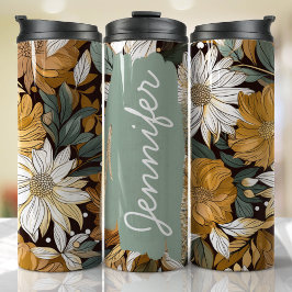 Boho Floral Add Name Custom Gift Thermosbecher