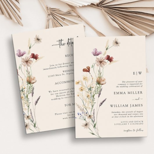 Boho Floral All-in-One Hochzeitseinladungen Einladung