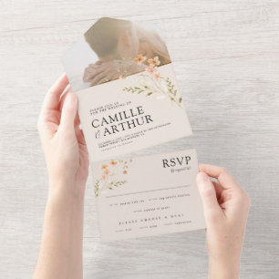 Boho Floral All In One RSVP Hochzeits-Einladung Einladung