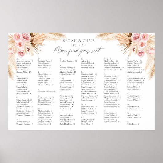 Boho Floral Alphabetisches Orderdiagramm Poster (Vorne)
