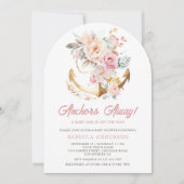 Boho Floral Anchor Nautical Girl Arch Babydusche Einladung (Vorderseite)