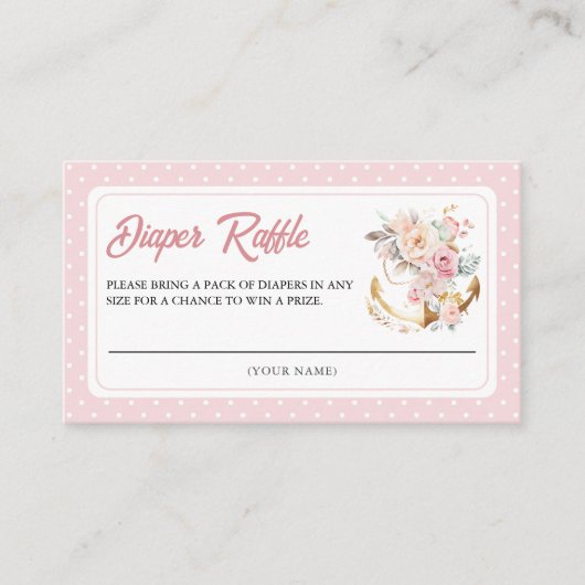 Boho Floral Anchor Nautical Girl Diaper Raffle Begleitkarte (Vorderseite)