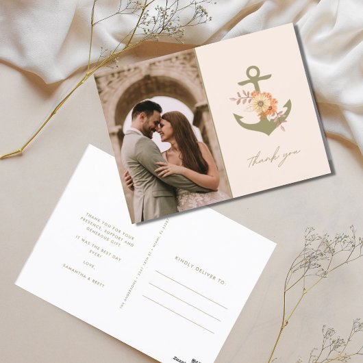 Boho Floral Anchor Wedding Foto Vielen Dank Postkarte