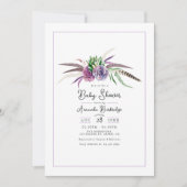 Boho Floral and Feather Baby Shower Einladung (Vorderseite)