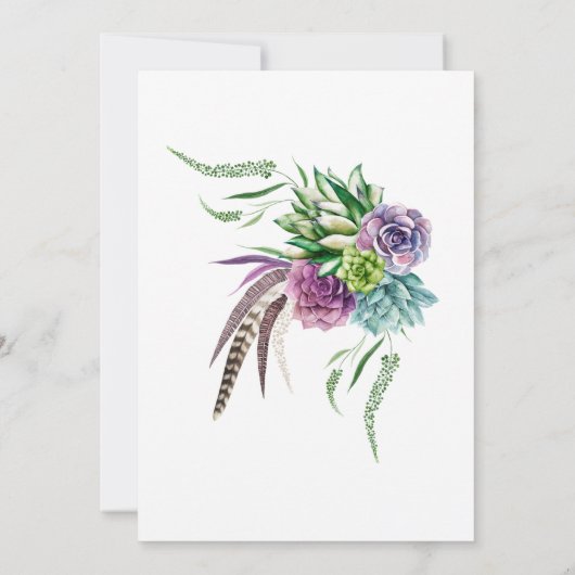 Boho Floral and Feather Baby Shower Einladung (Rückseite)