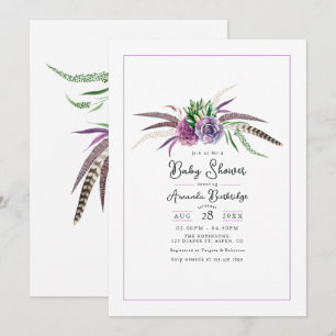 Boho Floral and Feather Baby Shower Einladung