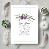 Boho Floral and Feather Baby Shower Einladung