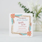Boho Floral and Feather Square Bridal Shower Invit Einladung (Stehend Vorderseite)
