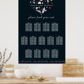 Boho Floral and Feathers 13-Tisch Seating Chart Poster (Küche)