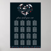 Boho Floral and Feathers 16-Table Seating Chart Poster (Vorne)