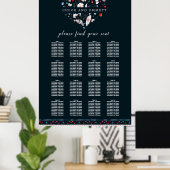 Boho Floral and Feathers 16-Table Seating Chart Poster (Heimbüro)