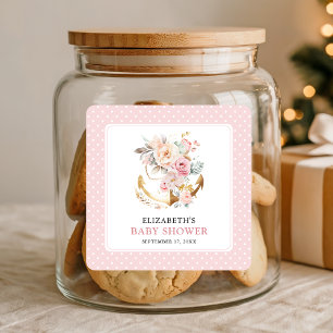 Boho Floral Anker Mädchen Baby Shower Quadratischer Aufkleber