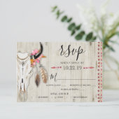 Boho Floral Antler Meal Choice Rustic Wood Wedding RSVP Karte (Stehend Vorderseite)
