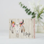 Boho Floral Antler Skull Rustic Wood UAWG Wedding Postkarte (Stehend Vorderseite)