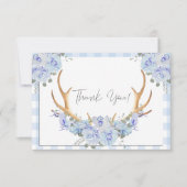 BOHO Floral Antlers Blue Gingham Dankeskarte (Vorderseite)