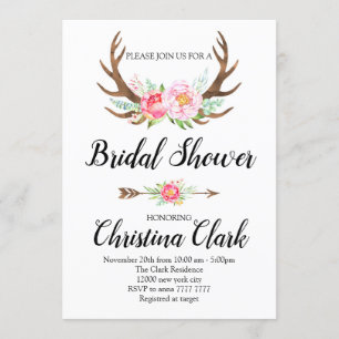 Boho Floral Antlers Brautparty Einladung