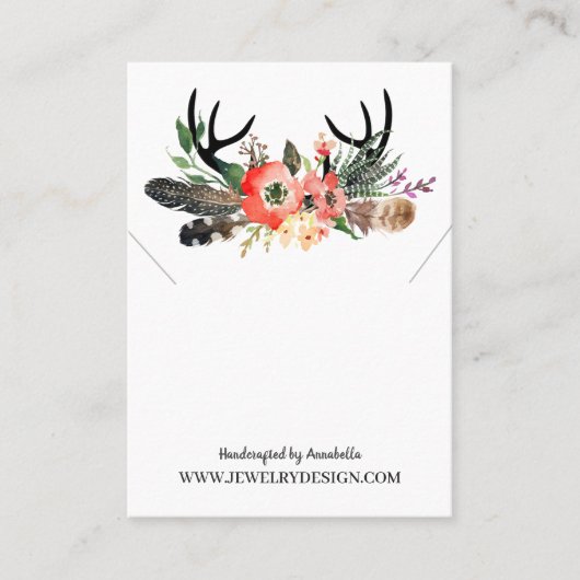 Boho Floral Antlers Necklace Pendant Display Card Visitenkarte (Vorderseite)