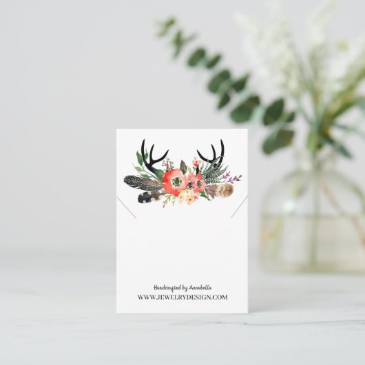 Boho Floral Antlers Necklace Pendant Display Card Visitenkarte (Stehend Vorderseite)