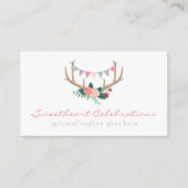 Boho Floral Antlers & Shabby Rose Party Jagd Visitenkarte (Vorderseite)