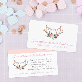 Boho Floral Antlers & Shabby Rose Party Jagd Visitenkarte