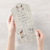 Boho Floral Antlers Skull Wood Wedding All In One Einladung (Abreißen)