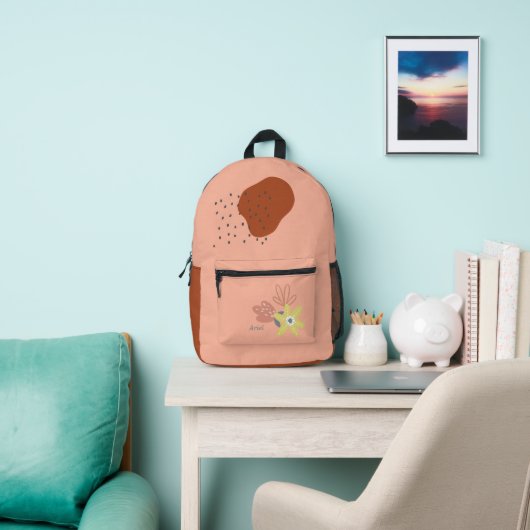 Boho Floral Apricot Individuelle Name Bedruckter Rucksack (InSitu)