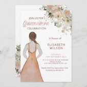Boho Floral Aquarell Mädchen in Kleidung Quinceañe Einladung (Vorne/Hinten)
